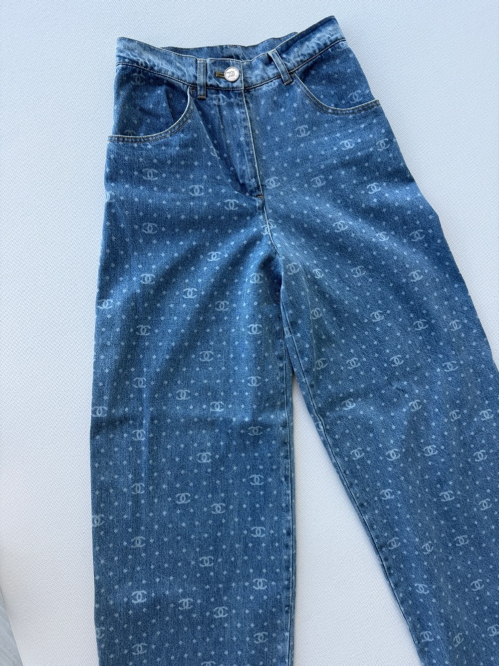 Blue Logo-Print Wide Leg Jeans - Picture 4 of 6